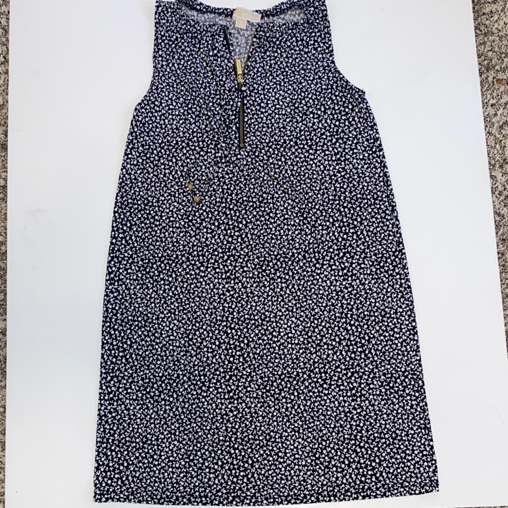 Michael Kors Navy and White Zip-Front Sleeveless Mini Dress